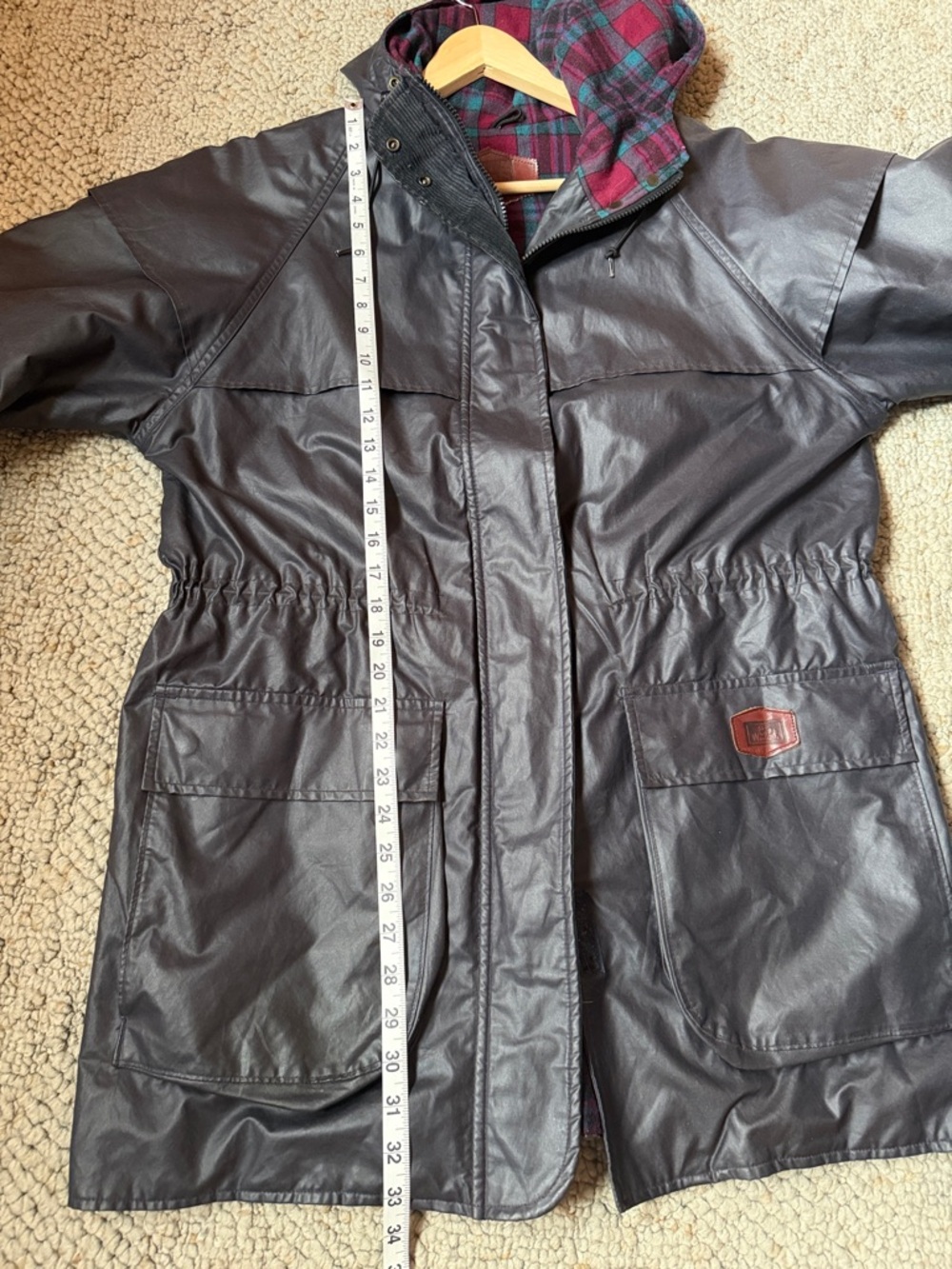 Vintage Woolrich Waxed Cotton Charcoal Hooded Trench Coat - Picture 11 of 13